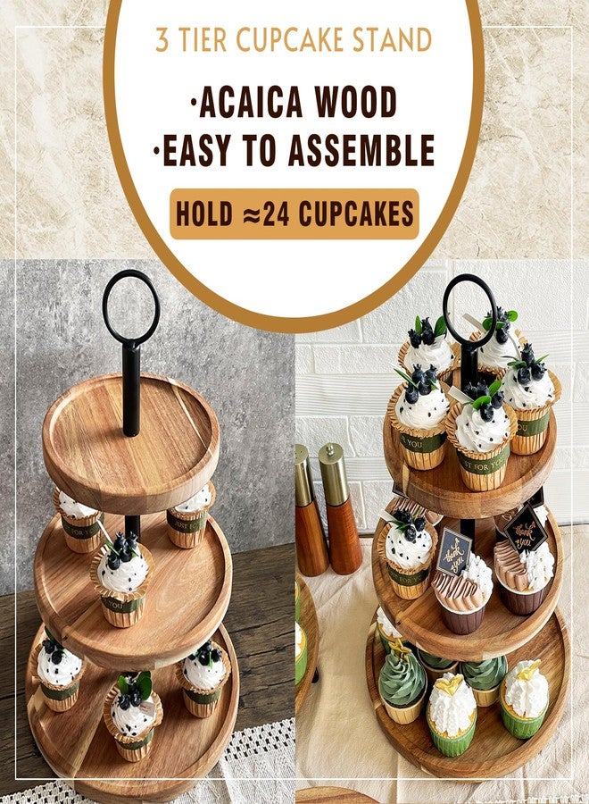 WILDMOS 3 Tier Cupcake Stand, Farmhouse Rustic Tiered Serving Tray,3 Tier Serving Tray for Farmhouse Kitchen Decor, Wood Dessert Tray for Tea Party Wedding Server, Decorative Tiered Tray. - Image 2