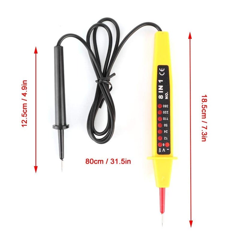 Derovan* 8‑in‑1 Voltage Test Pen (6–380 V AC/DC) — with 80 cm Coiled Lead, LED Polarity Indicators & Diagnostic Suite - Image 2