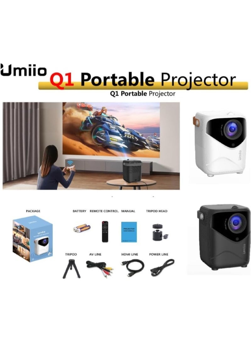 Umiio Umiio Q1 Portable Laser Projector – Full HD 1080P Android Smart Projector with 2.4G/5G WiFi & Bluetooth, Quadrangle Keystone, 0.8–5M Projection Distance, Includes Tripod – Ideal for Movies, Music, TV & Gaming - Image 2