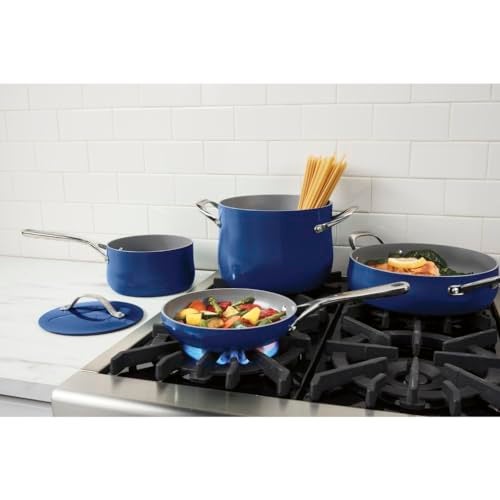 Cuisinart Ceramic Cookware Set Nonstick 12Piece Pots and Pans Set for Even Heat Cooking Dishwasher Safe Stainless Steel Handles Easy Cleanup Sapphire 34C12SP - Image 3