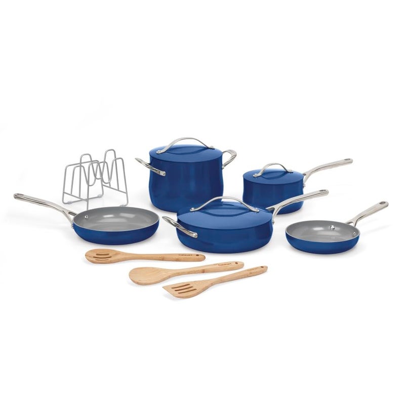 Cuisinart Ceramic Cookware Set Nonstick 12Piece Pots and Pans Set for Even Heat Cooking Dishwasher Safe Stainless Steel Handles Easy Cleanup Sapphire 34C12SP - Image 2