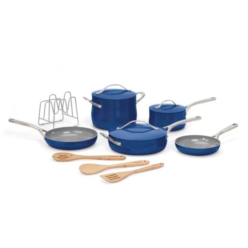 Cuisinart Ceramic Cookware Set Nonstick 12Piece Pots and Pans Set for Even Heat Cooking Dishwasher Safe Stainless Steel Handles Easy Cleanup Sapphire 34C12SP - Image 1