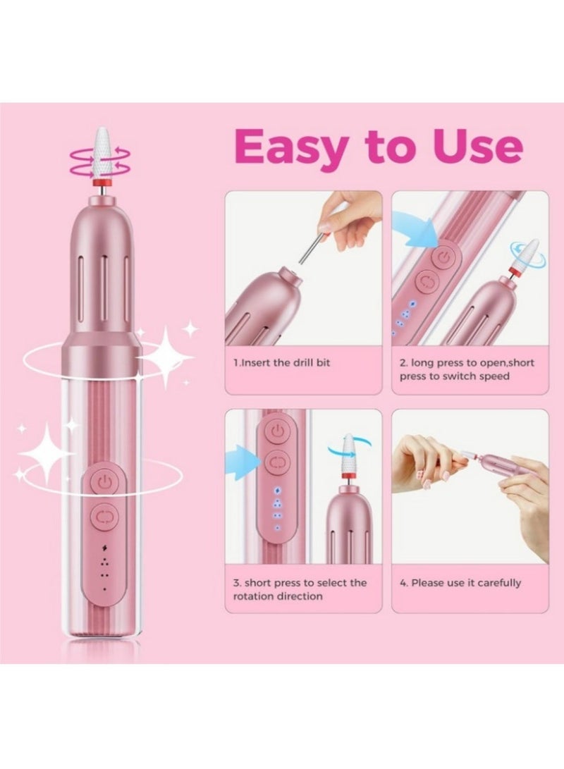 إثارة مجموعة مبرد أظافر كهربائية محمولة عالية السرعة 20000 دورة في الدقيقة، 6 إعدادات للسرعة، مبرد أظافر كهربائي، 12 رأس ملف، 36 شريط تلميع، تصميم مريح، مجموعة أدوات أظافر عالية السرعة، مستلزمات الأظافر لطلاء الجل والباديكير وفن الصالون مع مبرد أظافر (وردي) - Image 5