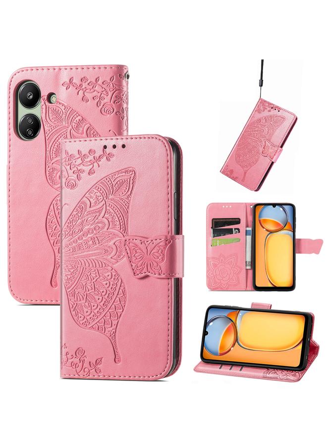 The Bros Case For Xiaomi Redmi 13C Butterfly Love Flower Embossed Leather Phone Case