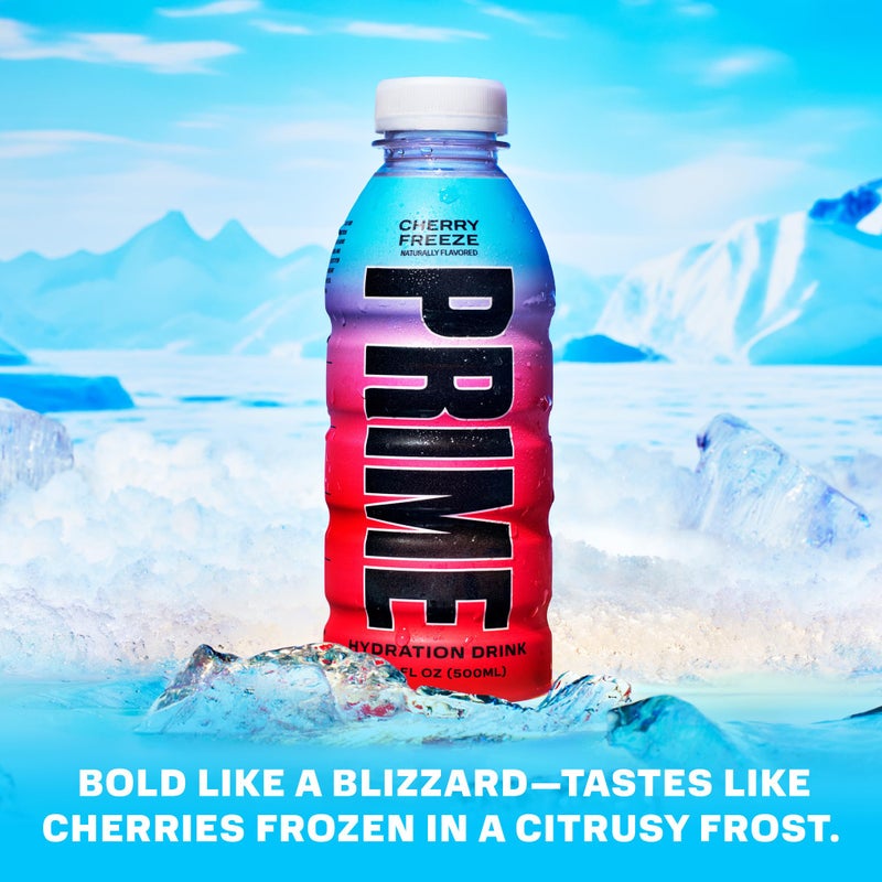 PRIME Hydration CHERRY FREEZE, Sports Drinks, Electrolyte Enhanced for Replenishing Fluids, 250mg BCAAs, B Vitamins, Antioxidants, Low Sugar, 16.9 Fl Oz, 12 Pack - Image 2