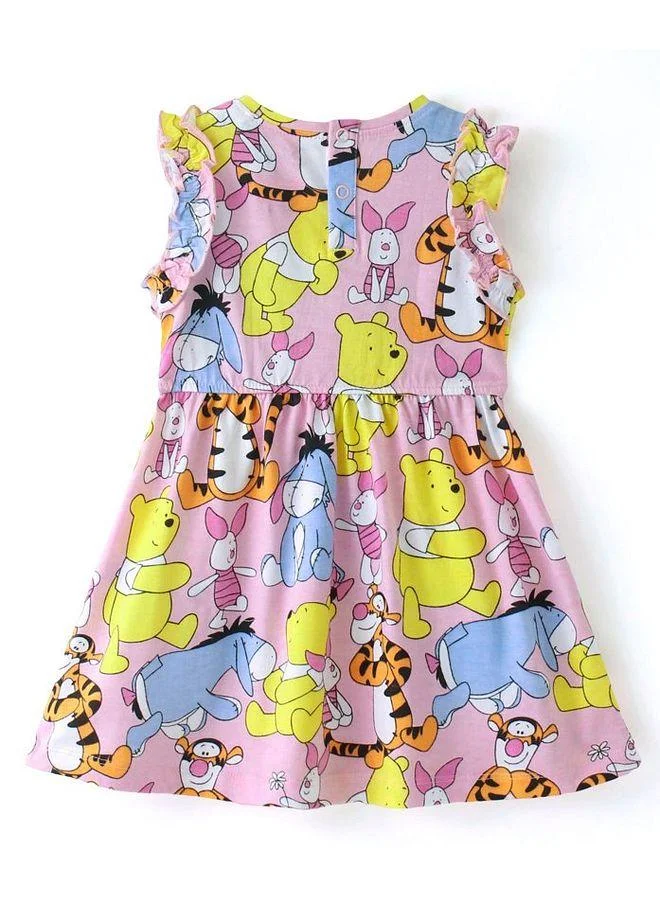 Babyhug Disney Babyhug Disney Cotton Jersey Frill Sleeves Frock With Winnie the Pooh All Over Print - Multicolor