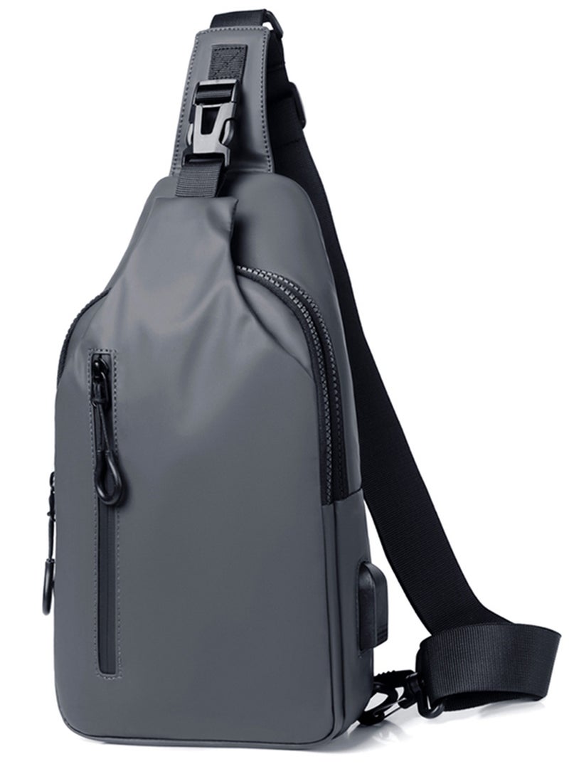 Qiccijoo Qiccijoo Small Crossbody Backpack Sling Bag Shoulder Bag for Men Women Sling Backpack Travel Hiking Backpack with USB Charger Port Multipurpose Chest Bag(Grey) - Image 1