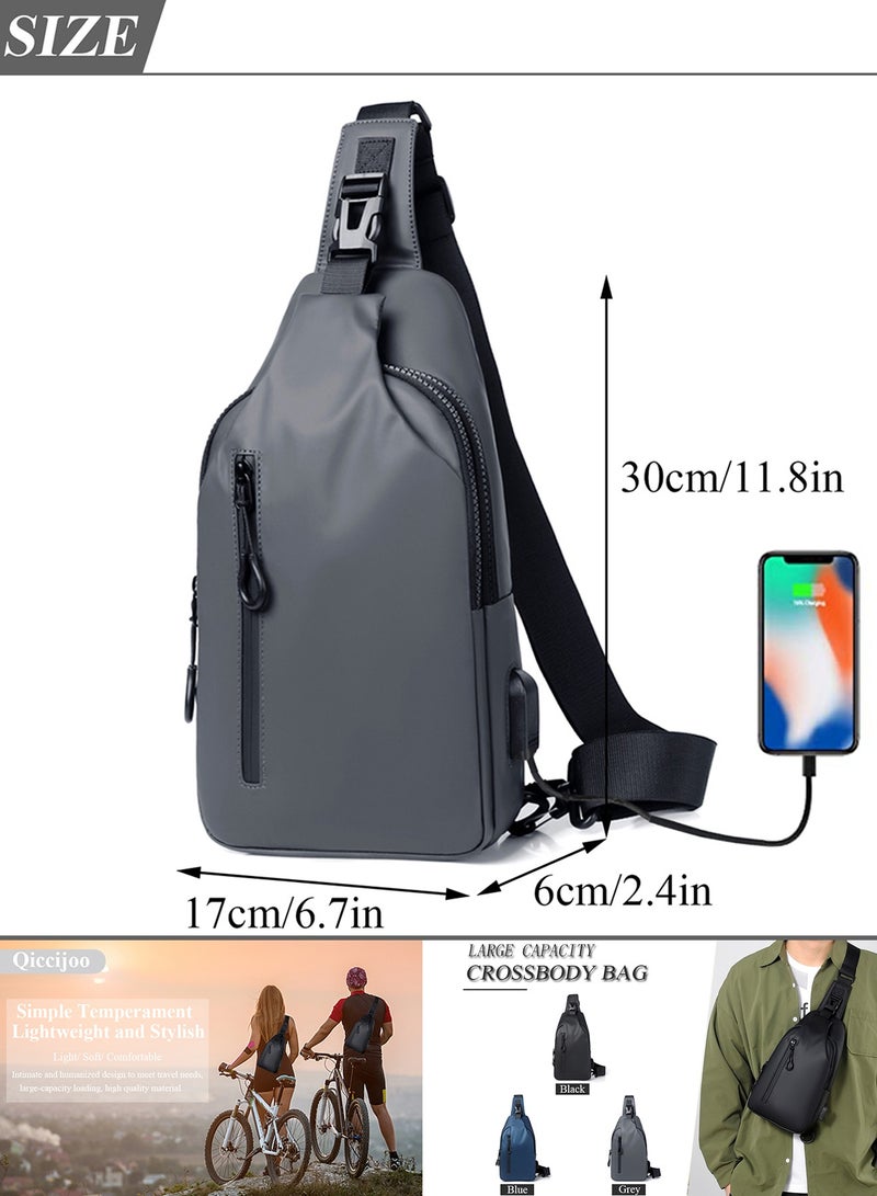 Qiccijoo Qiccijoo Small Crossbody Backpack Sling Bag Shoulder Bag for Men Women Sling Backpack Travel Hiking Backpack with USB Charger Port Multipurpose Chest Bag(Grey) - Image 2