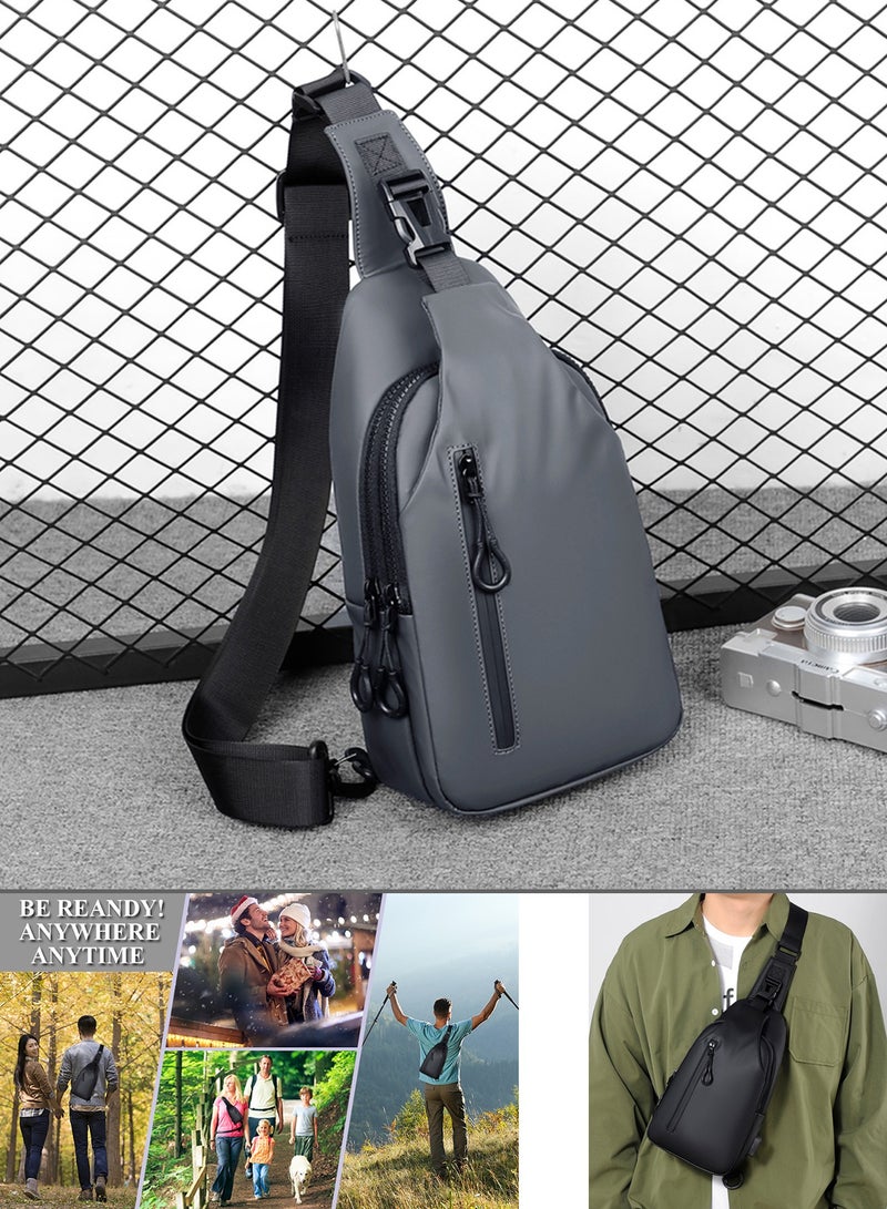 Qiccijoo Qiccijoo Small Crossbody Backpack Sling Bag Shoulder Bag for Men Women Sling Backpack Travel Hiking Backpack with USB Charger Port Multipurpose Chest Bag(Grey) - Image 3