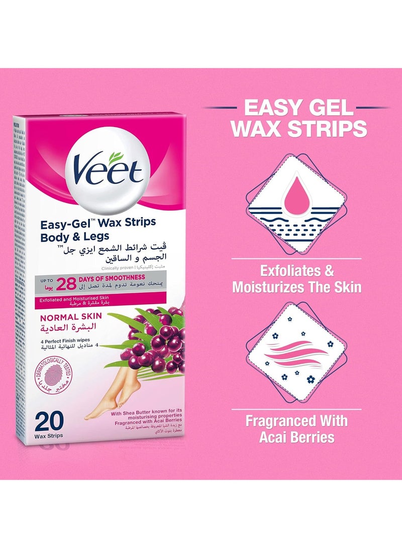 Veet Professional Wax Strips with Shea Butter , Normal Skin , Legs & Body 20 wax strips & 4 Perfect Finish Wiper with Argan Oil - Image 4