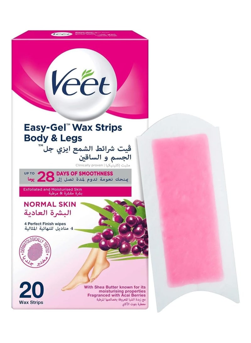 Veet Professional Wax Strips with Shea Butter , Normal Skin , Legs & Body 20 wax strips & 4 Perfect Finish Wiper with Argan Oil - Image 3