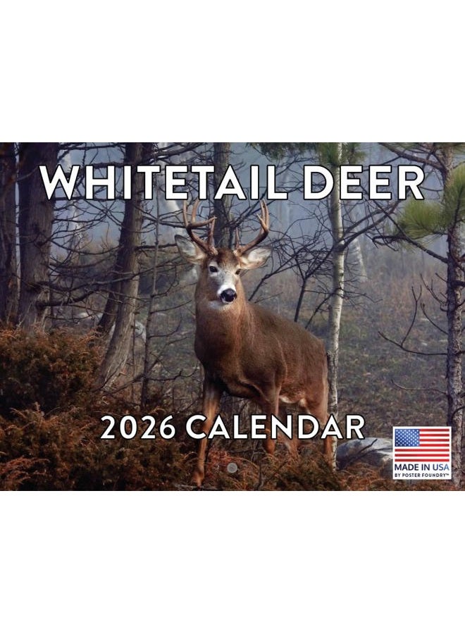 Poster Foundry Whitetail Deer Calendar 2026 White Tail Hunting Monthly Wall Calender 12 Month | American Made In The USA - Image 1