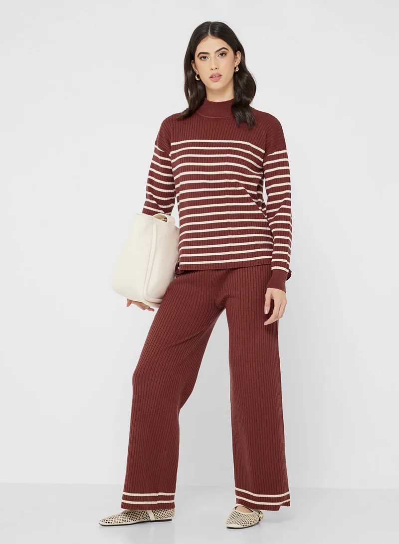 Ginger Basics High Neck Relaxed Fit Stripe Sweater & Pant Set