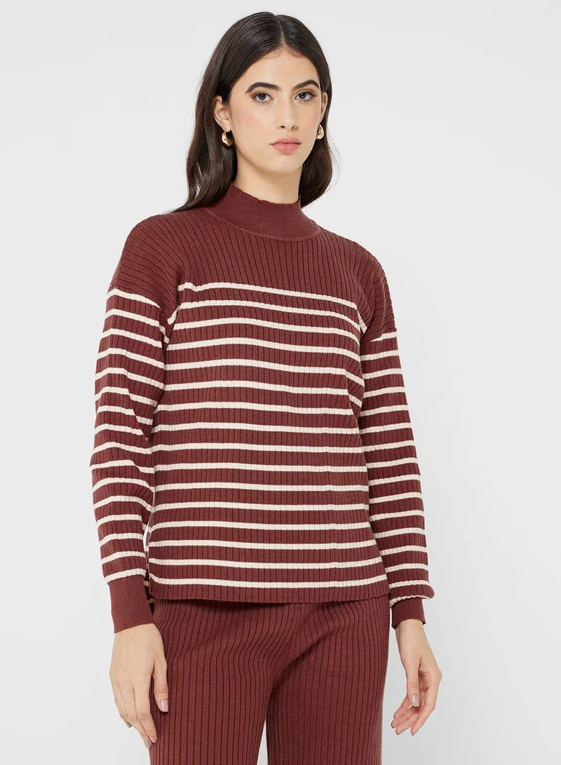 Ginger Basics High Neck Relaxed Fit Stripe Sweater & Pant Set