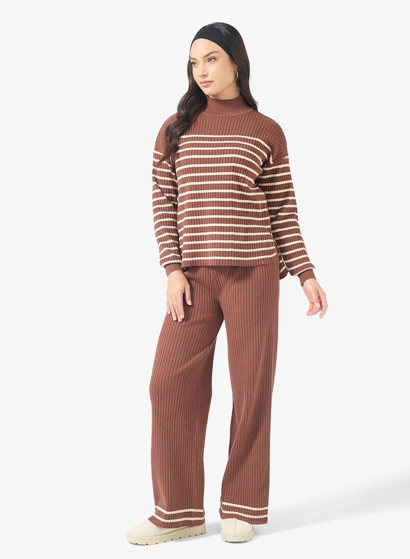 Ginger Basics High Neck Relaxed Fit Stripe Sweater & Pant Set - Image 5