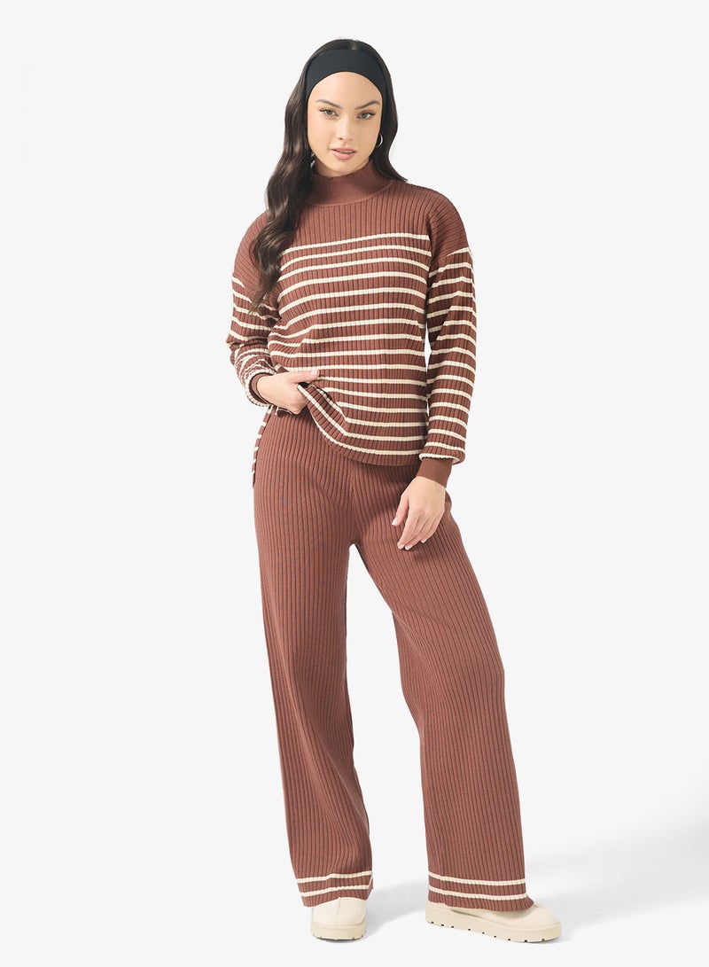 Ginger Basics High Neck Relaxed Fit Stripe Sweater & Pant Set - Image 1