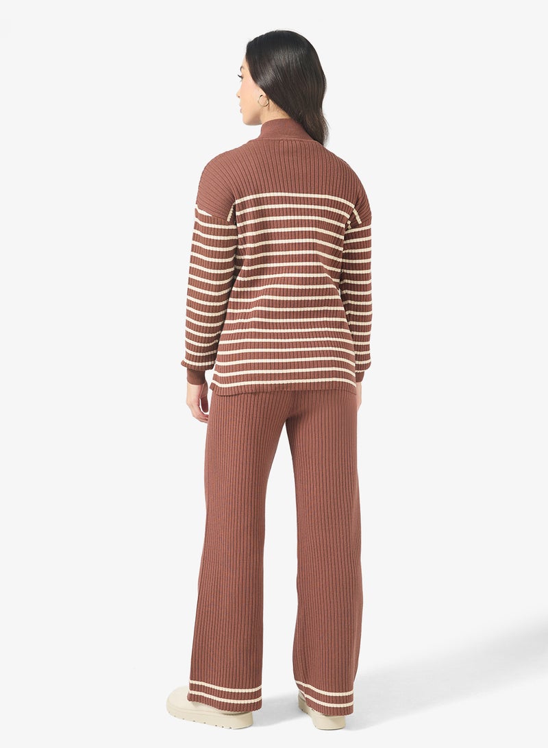 Ginger Basics High Neck Relaxed Fit Stripe Sweater & Pant Set - Image 2