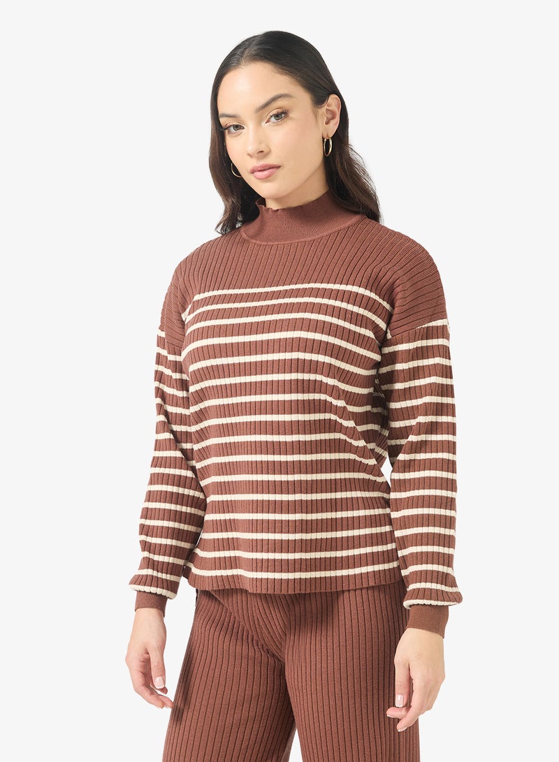 Ginger Basics High Neck Relaxed Fit Stripe Sweater & Pant Set - Image 3