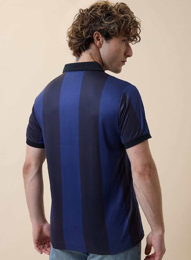 FanCode Men Navy Blue Typography Printed Half Sleeves Polo Collar Polyester T-Shirt  - Image 2