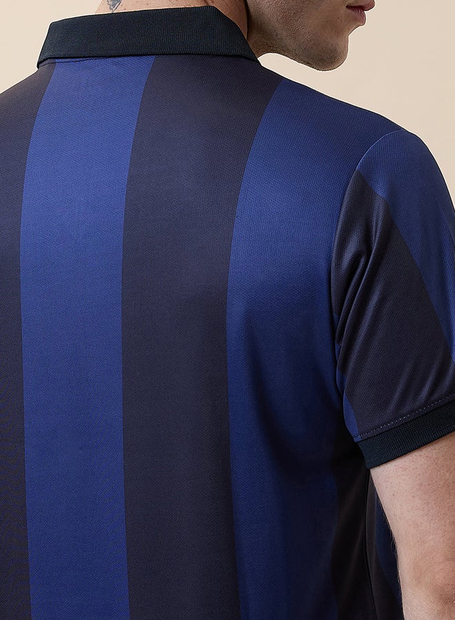 FanCode Men Navy Blue Typography Printed Half Sleeves Polo Collar Polyester T-Shirt  - Image 5