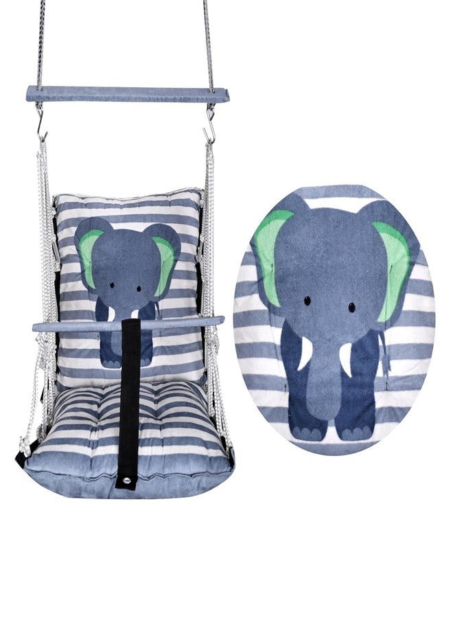 ELLEZZA Cotton Baby Swing for Kids Children Folding and Washable, Child Gift Soft Jhula with Safety Belt Easy to Carry Safety Lock Cradle Chair, Swing for Kids, Home Garden, oonjel (Elephant) - Image 3