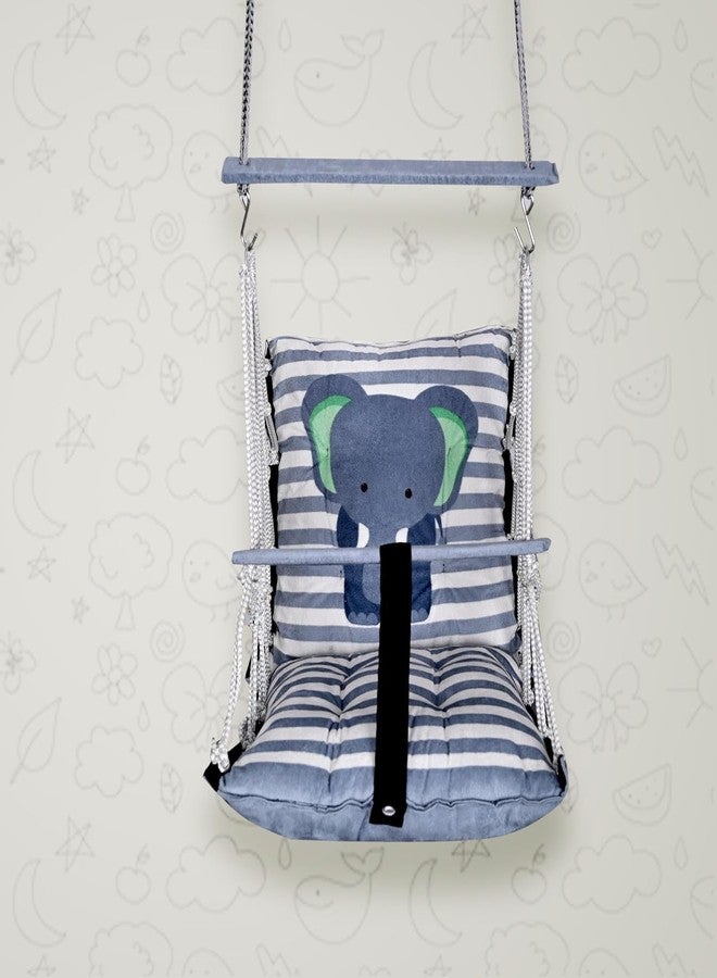 ELLEZZA Cotton Baby Swing for Kids Children Folding and Washable, Child Gift Soft Jhula with Safety Belt Easy to Carry Safety Lock Cradle Chair, Swing for Kids, Home Garden, oonjel (Elephant) - Image 2