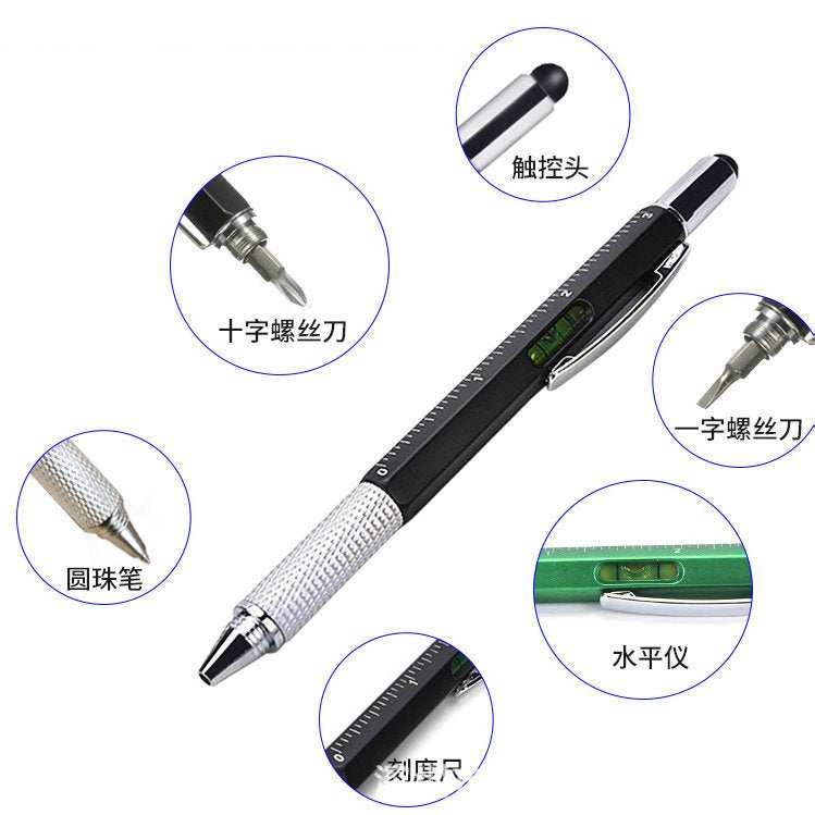Multifunctional Measuring Tool, Dual-Head Ruler, Fun For Building Projects, 6-Piece Set With Rotating Mechanism, Suitable For Basic Construction, Centimeter Ballpoint Pen - Image 1