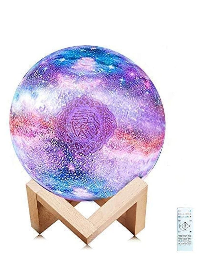 Portable Quran speaker LED night light, 16-color 3D printing LED Galaxy Moon light, Bluetooth, Micro SD remote control speaker, Quran chanting, FM radio (ELT-GLOBE-03) - Image 1