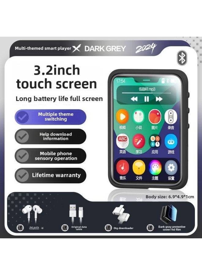 Bluetooth Walkman Mp3 Student Edition Mp4 Touch Screen Fiction Senior High School Students Listen To Songs And Music Play Wholesale-Body Color:3.2inch Touch Screen Bluetooth [rock Gray Shell/wired Headphones]-Memory Capacity:36g-already Following Songs/novels/english/others  - Image 1