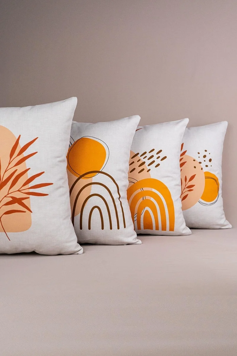كانغو هوم Double-Sided Orange Bohemian Modern Patterned 4-Piece Digital Printed Throw Pillow Pillow Case Set 4KMBS106-CT