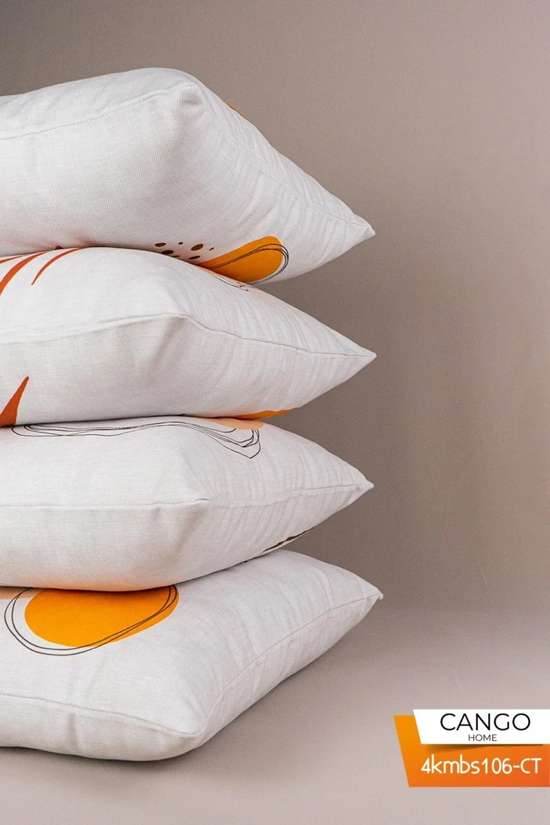 كانغو هوم Double-Sided Orange Bohemian Modern Patterned 4-Piece Digital Printed Throw Pillow Pillow Case Set 4KMBS106-CT