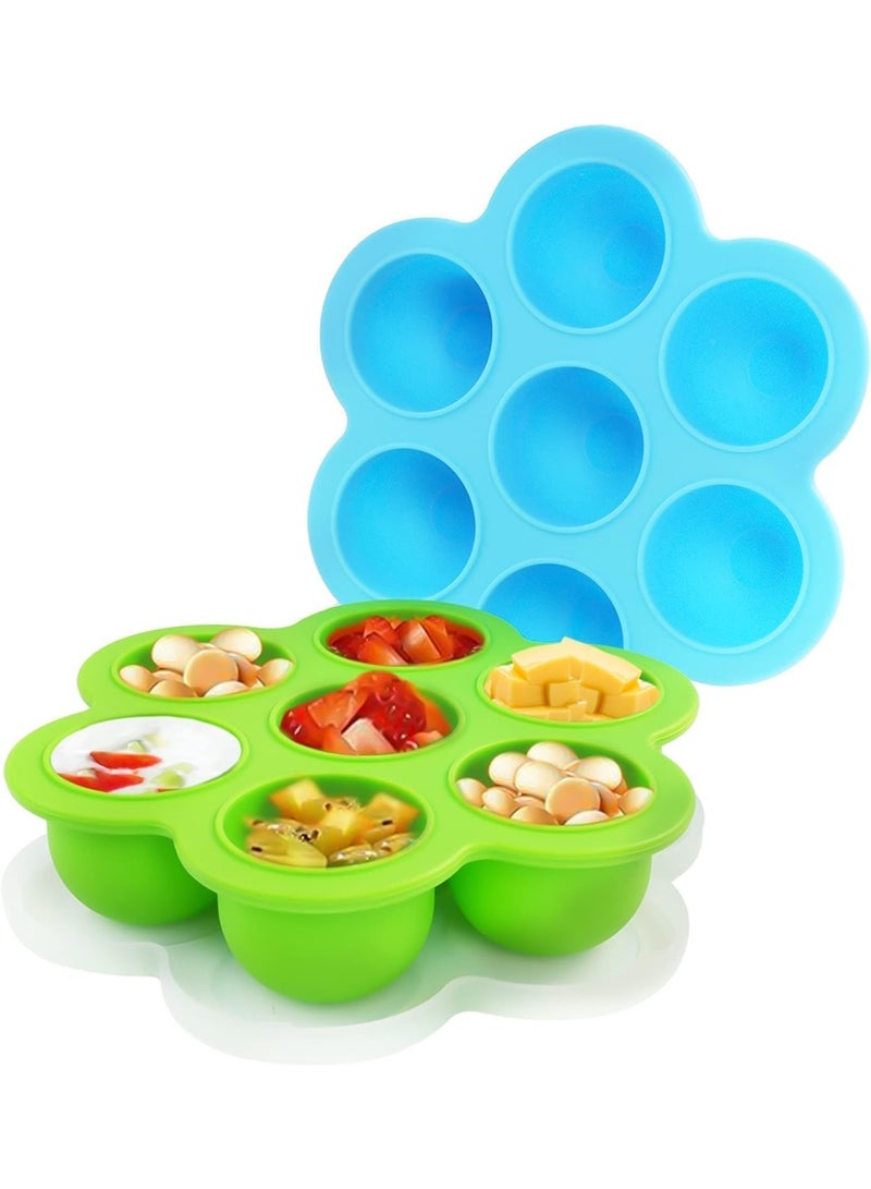 2 Pack Baby Food Freezer Tray, 7 Portions Silicone Baby Food Freezer Tray with Lid, Perfect Baby Food Containers, for Homemade Baby Food, Vegetable & Fruit Purees, and Breast Milk - Image 1