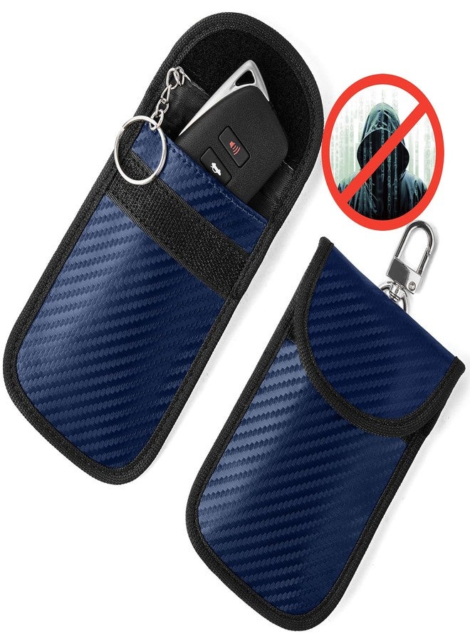 Vammcht 2PK Faraday Key Fob Protector, 2-Pack Blue Carbon Fiber Anti-Theft Signal Blocking Faraday Pouch for Car RFID Key - Image 1