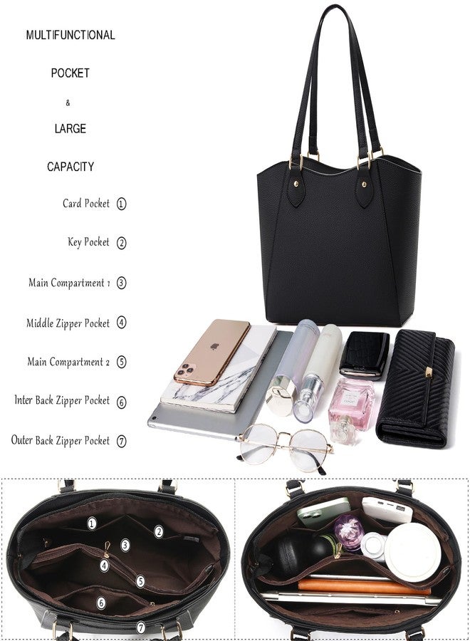 CHICAROUSAL Tote Bag for Women Large Handbags and Purses for Women PU Leather Womens Shoulder Bags, A Alz Black Yb - Image 5