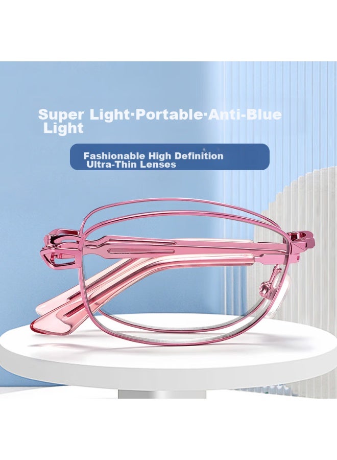 Sunset Red Reading Gl For Women, High-definition Anti-blue Light Full-frame Foldable Portable Fashionable Elegant Long-view Reading Gl E9005w 2.5 Diopter - Image 4