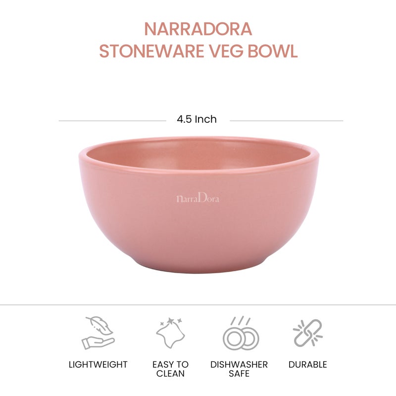 NARRADORA Sango Coupe Stoneware Set | 4 Pcs Veg Bowl | Premium Crockery Perfect for Gifiting | Lead & Cadmium Free, Mircowave & Dishwasher Safe | Stoneware | Matt Finish | Pink - Image 3