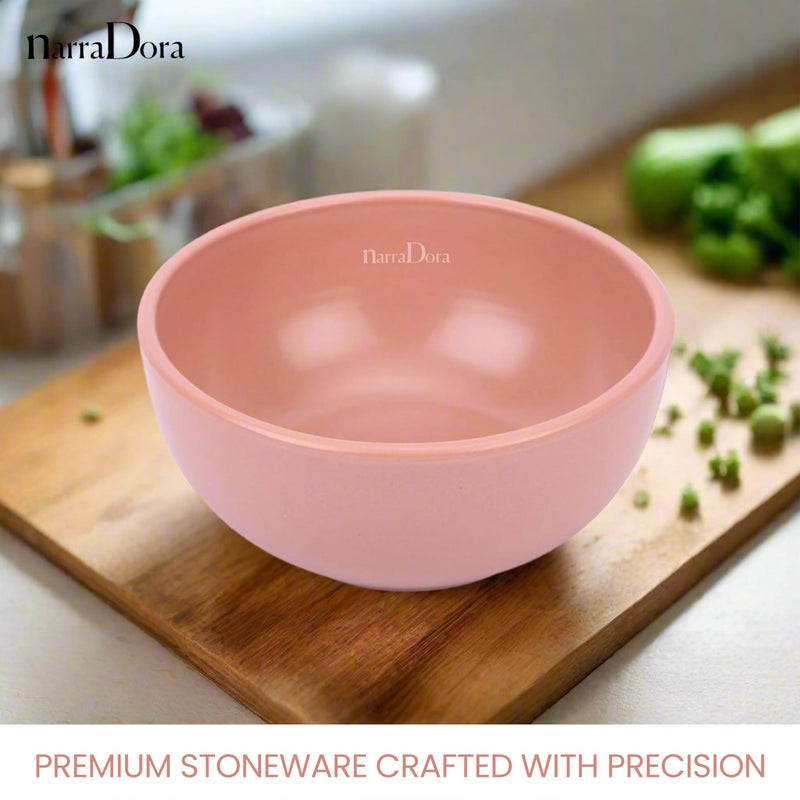 NARRADORA Sango Coupe Stoneware Set | 4 Pcs Veg Bowl | Premium Crockery Perfect for Gifiting | Lead & Cadmium Free, Mircowave & Dishwasher Safe | Stoneware | Matt Finish | Pink - Image 5