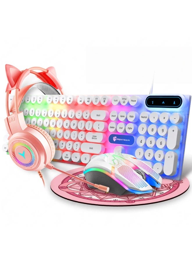 عام الوردي فتاة السلكية مضيئة لوحة المفاتيح ، الماوس ، سماعة ، لوحة الماوس ، أربع قطع مجموعة ، هدية للعائلة والأصدقاء - Image 1