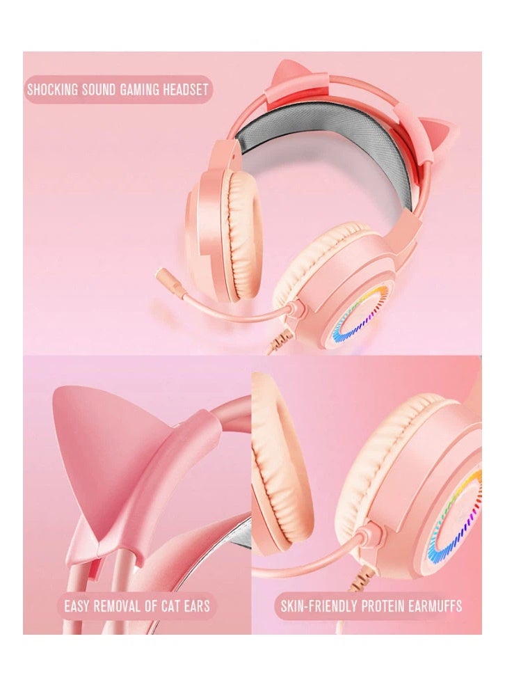 عام الوردي فتاة السلكية مضيئة لوحة المفاتيح ، الماوس ، سماعة ، لوحة الماوس ، أربع قطع مجموعة ، هدية للعائلة والأصدقاء - Image 5