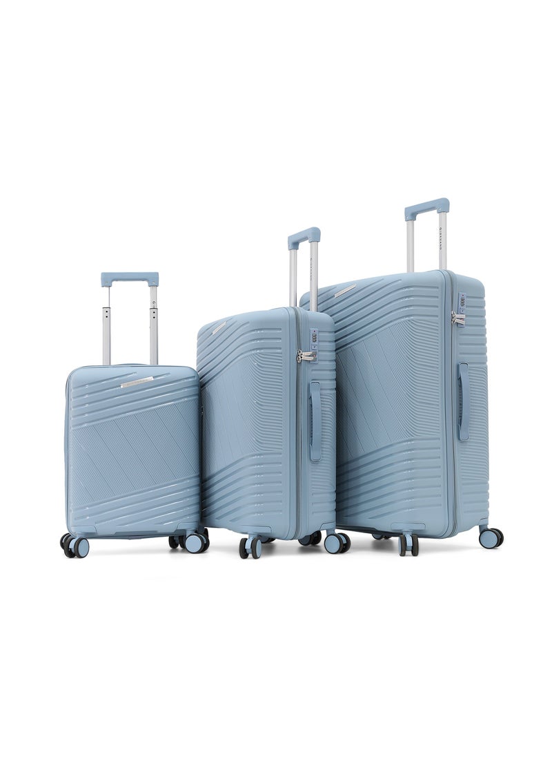 GIORDANO Unbreakable Hardshell PP Luggage Set with 8 Wheels Thick Shell Multi Layer PP 3 Pieces Set, 20, 24, 28 Inch (Blue)  - Image 1