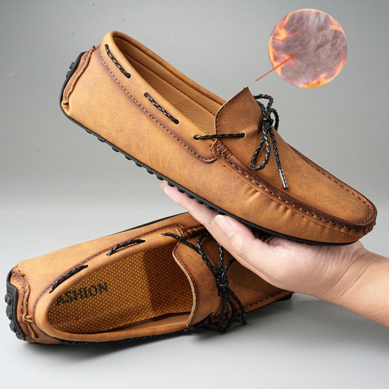 Four seasons long-term goods cross-border hot-selling foreign trade plus size men's fleece-lined warm bean shoes foot lazy driving men's shoes - Image 1