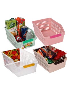 Nabhya Nabhya 4 Pieces Plastic Storage Basket Multipurpose Colorful Basket for Kitchen & Home Organiser Box for Wardrobe, Fruits Vegetables, Toys, Stationary Items (Pack of 4) (Multi-Colour)  - Image 1