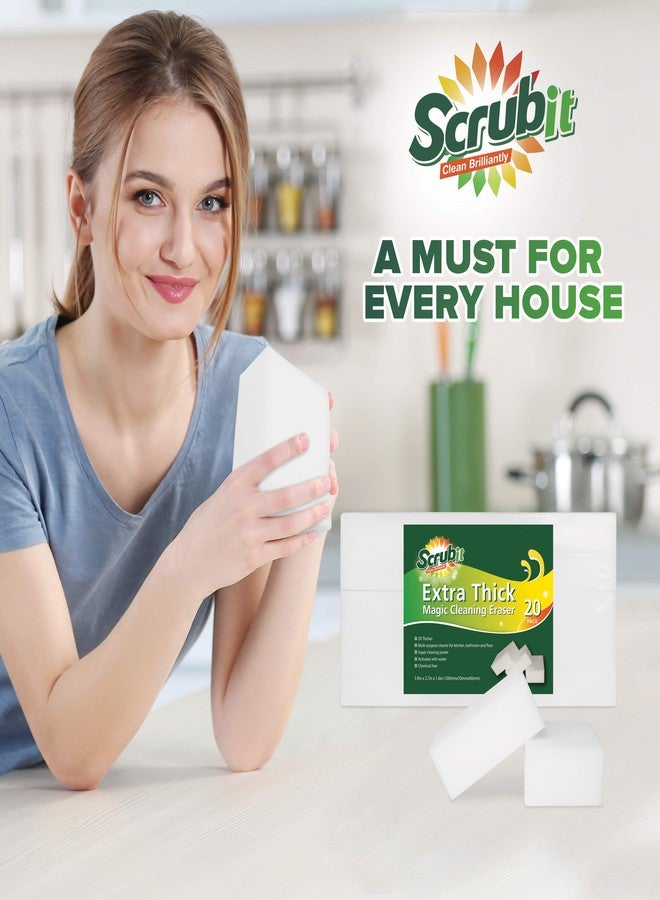 SCRUBIT (20 Pack) Extra Thick Magic Sponge Eraser by SCRUBIT- Kitchen, Bathroom, Floor and Wall Cleaner - Miracle Melamine Cleaning Sponges- Durable Long Lasting Foam Scrubbing Pads for Tough Stains and Dirt - Image 2