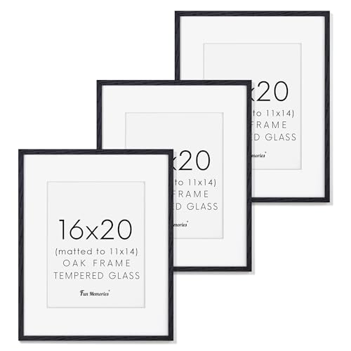 16x20 Picture Frames in Black Solid Oak Wood 16x20 Frames Minimalist 16x20 Poster Frames 16 by 20 Frame with Tempered Glass 16x20 Picture Frame with Mat for 11x14 16 x 20 Black Frame Set of 3