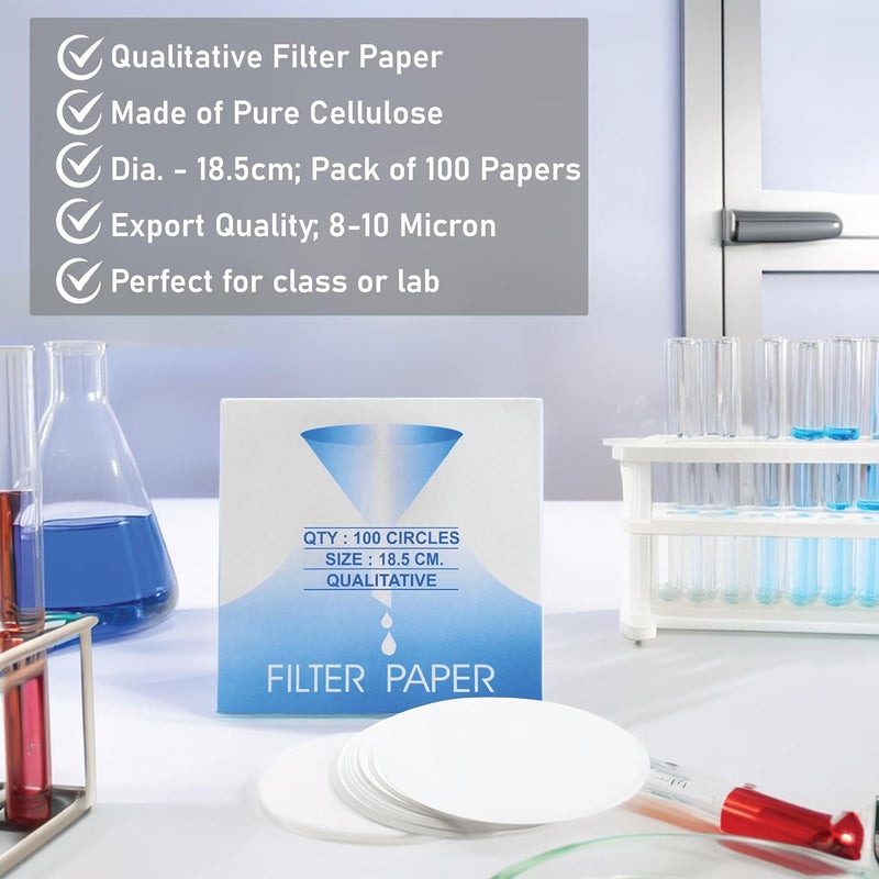 EISCO Pack of 100 Premium Qualitative Filter Paper – 18.5cm, 8-10 Micron, High-Purity Lab Paper for Chemistry, Liquid Filtration, Science Experiments, Research, Classroom & STEM Activities - Image 5