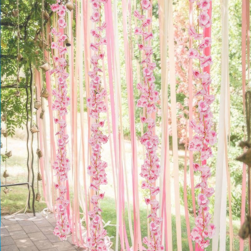 Cityes 3 Pcs Artificial Cherry Blossom Flower Vines Cherry Blossom Garland 18.48 Ft Hanging Silk Flowers Vines Fake Flower Garland Outdoors For Home Wedding Garden Party Arch Office Decor Pink - Image 3