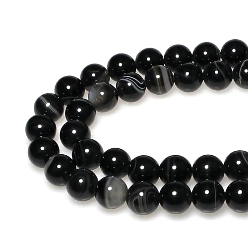 MJDCB Natural Black Striped Agate Round Loose Beads for Jewelry Making DIY Bracelet Necklace (4mm) - Image 1