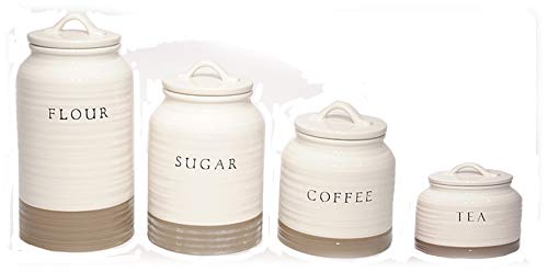 Youngs Inc Canister Sets for Kitchen Ceramic Kitchen Canisters for Countertop Stackable Containers for Flour Coffee Tea Sugar Container Set of 4