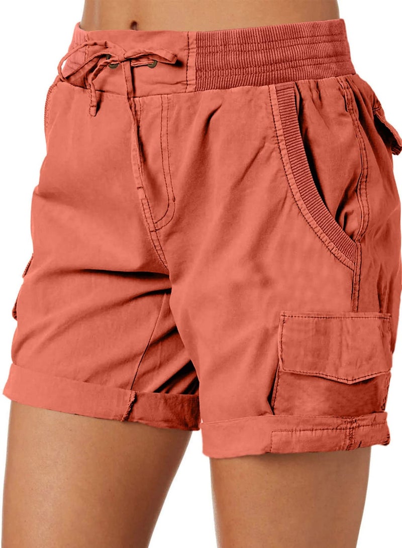 Dokotoo Shorts Women Cute Trendy Hiking Shorts Cargo Womens Casual Summer Beach Cruise Vacation Clothes Outfits Shorts High Elastic Plus Size Shorts 2025 Fashion Resort Wear Clothing Shorts Red - Image 2
