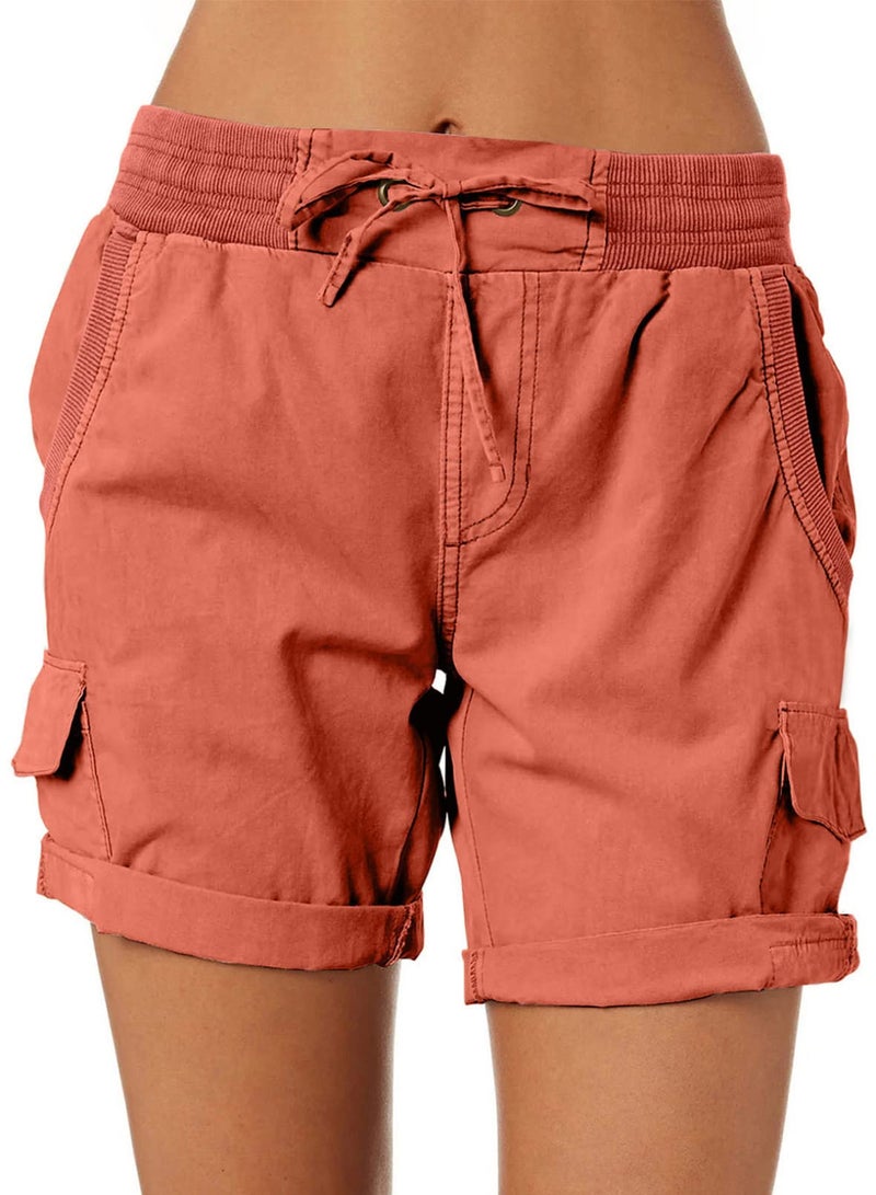 Dokotoo Shorts Women Cute Trendy Hiking Shorts Cargo Womens Casual Summer Beach Cruise Vacation Clothes Outfits Shorts High Elastic Plus Size Shorts 2025 Fashion Resort Wear Clothing Shorts Red - Image 1